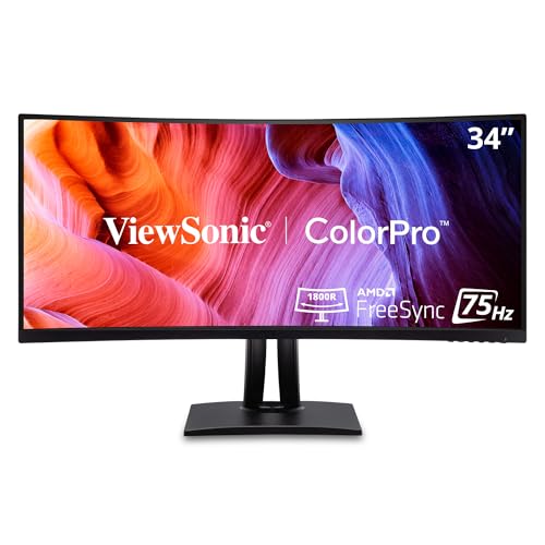ViewSonic VP3456A 34 Inch UltraWide QHD 1440p Curved Monitor with ColorPro 100% sRGB REC 709, 14-bit 3D LUT, 100W USB C, HDMI, DisplayPort and USB Hub for Professional Home and Office - PEGASUSS 