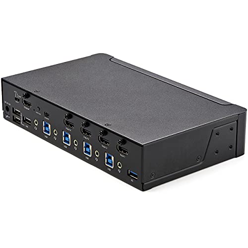 StarTech.com 4 Port HDMI KVM Switch - Single Monitor 4K 60Hz Ultra HD HDR - Desktop HDMI 2.0 KVM Switch with 2 Port USB 3.0 Hub (5Gbps) and 4x USB 2.0 HID, Audio - Hotkey Switching - TAA (SV431HU34K6) - PEGASUSS 