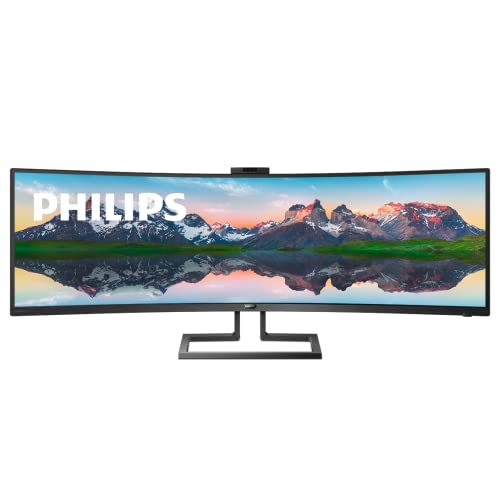 Philips Brilliance 499P9H 49" SuperWide Curved Monitor, Dual QHD 5120x1440 32:9, USB-C connectivity and built-in KVM Switch, Pop-Up Webcam, Height Adjustable, LightSensor, 4Yr Advance Replacement Warr - PEGASUSS 