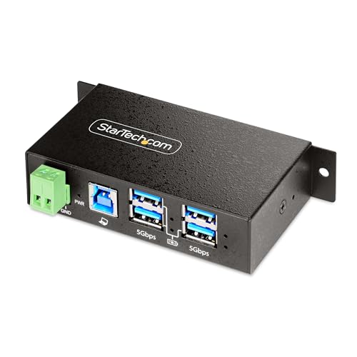 StarTech.com 4-Port Managed USB Hub with 4X USB-A, Heavy Duty with Metal Industrial Housing, ESD & Surge Protection, Wall/Desk/Din-Rail Mountable, USB 3.0/3.1/3.2 Gen 1 5Gbps (5G4AINDRM-USB-A-HUB) - PEGASUSS 