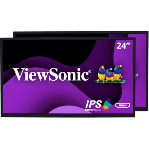 ViewSonic VG2448A-2_H2 24 Inch Dual Pack Head-Only 1080p IPS Monitor with Ultra-Thin Bezels, HDMI, DisplayPort, USB, and VGA for Home and Office,Black - PEGASUSS 