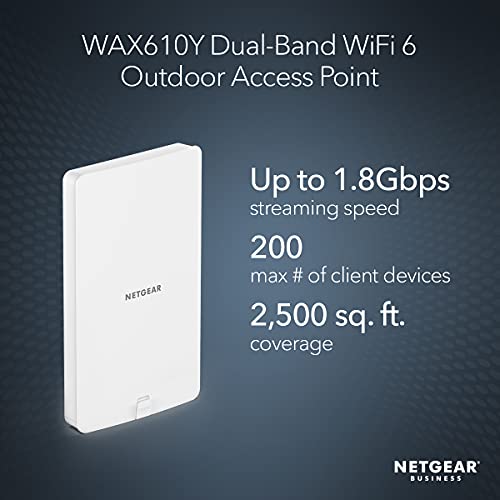 NETGEAR Wireless Outdoor Access Point (WAX610Y) - WiFi 6 Dual-Band AX1800 Speed | Up to 200 Devices | 1x2.5G Ethernet Port | IP55 Weatherproof | 802.11ax | Insight Remote Management | PoE+ Powered