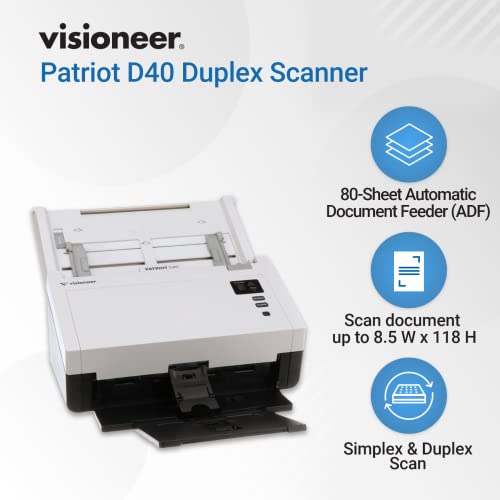 Visioneer Patriot Scanner, USB Duplex Office Document Scanner for PC and Mac, Sheetfed Automatic Document Feeder (ADF)
