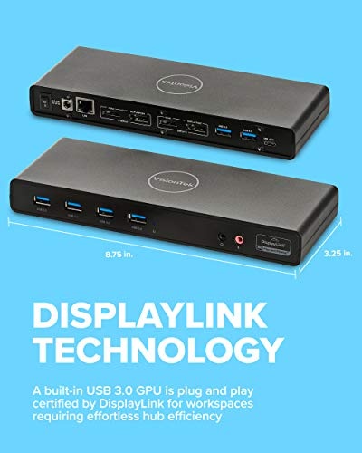 VisionTek VT4000 Universal Dual 4K Laptop Monitor Docking Station, Dual UHD Video, HDMI, DisplayPort, USB 3.0, USB-C, RJ45 Ports, for Mac & Windows (901005), Black