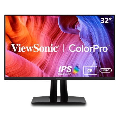 ViewSonic VP3256-4K 32 Inch Premium IPS 4K Ergonomic Monitor with Ultra-Thin Bezels, Color Accuracy, Pantone Validated, HDMI, DisplayPort and USB Type-C for Professional Home and Office,Black - PEGASUSS 