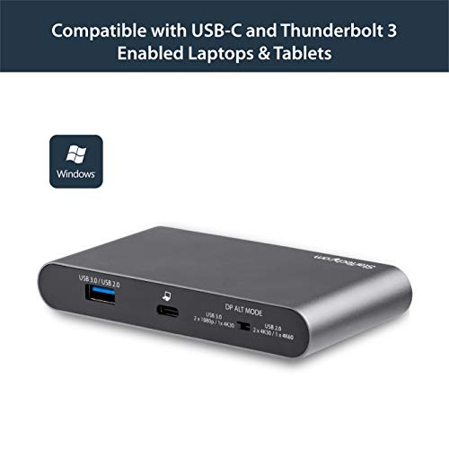 StarTech.com USB C Dock - 4K Dual Monitor DisplayPort - Mini Laptop Docking Station - 100W Power Delivery Passthrough - GbE, 2-Port USB-A Hub - USB Type-C Multiport Adapter - 3.3' Cable (DK30C2DAGPD)