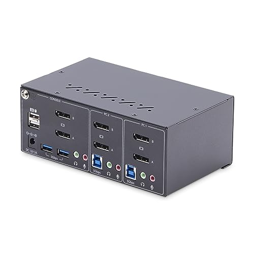 StarTech.com 2-Port Dual-Monitor DisplayPort KVM Switch, 4K 60Hz, 2X USB 5Gbps Hub Ports, 2X USB 2.0 HID Ports, Hotkey and Push-Button Switching, TAA Compliant (P2DD46A2-KVM-SWITCH) - PEGASUSS 