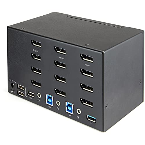 StarTech.com 2 Port Quad Monitor DisplayPort KVM Switch - 4K 60Hz UHD HDR - Desktop 4K DP 1.2 KVM with 2 Port USB 3.0 Hub (5Gbps) & 4X USB 2.0 HID Ports, Audio - Hotkey Switching - TAA (SV231QDPU34K) - PEGASUSS 