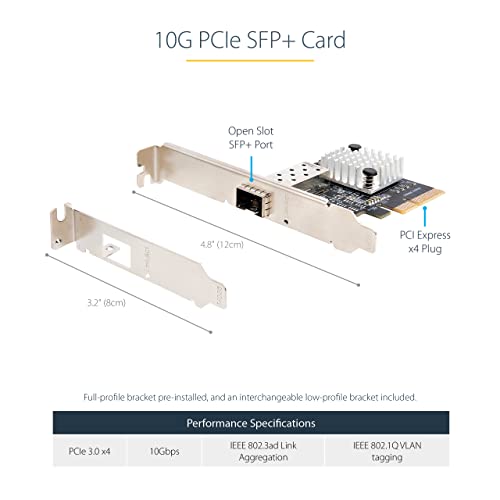 StarTech.com 10G PCIe SFP+ Card - Single SFP+ Port Network Adapter - Open SFP+ for MSA-Compliant Modules/Direct-Attach Cables - 10 Gigabit Fiber PCIe NIC - PCI Express SFP+ Network Card (PEX10GSFP) - PEGASUSS 
