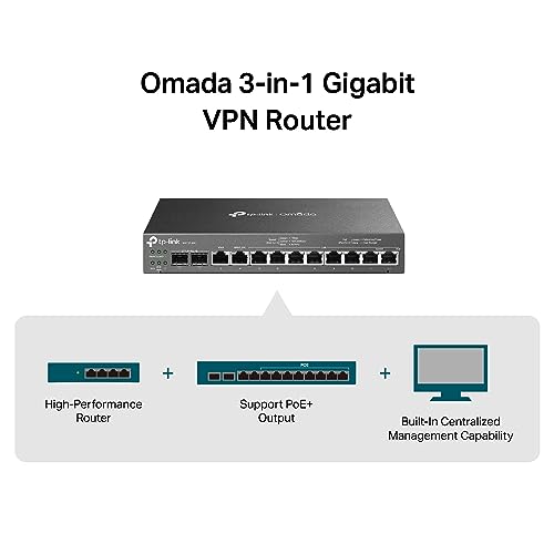 TP-Link ER7212PC | Omada Router, PoE Switch & Controller 3-in-1 Gigabit VPN Router | Up to 4 WAN | 8 PoE+ LAN Port @ 110W | Fanless | Easy Installation | Load Balance