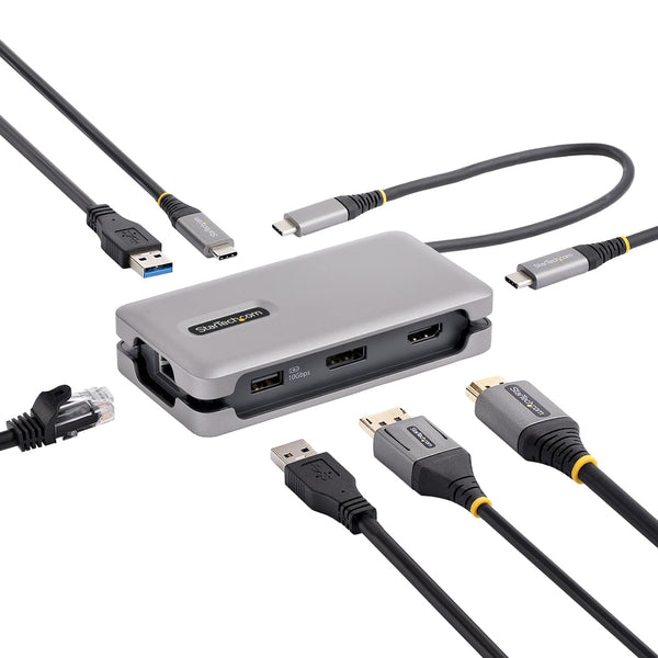 StarTech.com USB-C Multiport Adapter - 4K 60Hz HDMI/DP - 3-Port USB Hub - 100W Power Delivery Pass-Through - GbE - Travel Mini Docking Station w/Charging - 1ft/30cm Wrap-Around Cable (DKT31CDHPD3) - PEGASUSS 