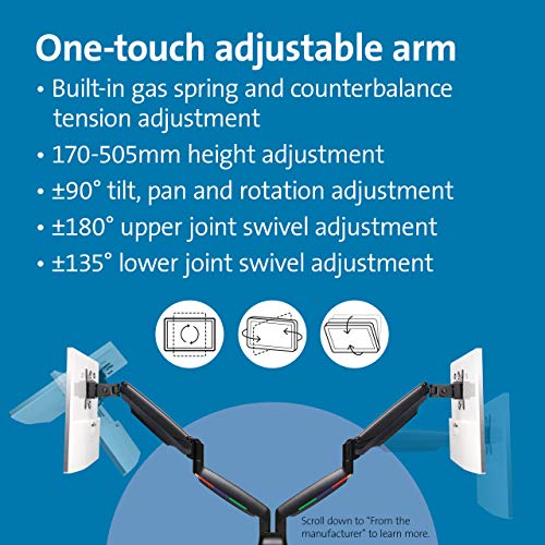 Kensington K55470WW Monitor Arm One Touch Height Adjustable, Single Monitor - PEGASUSS 