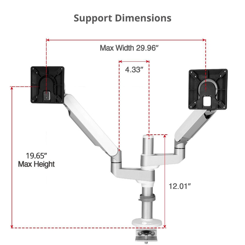 SIIG MTPRO Dual Monitor Arm Desk Mount, Fully Adjustable Mechanical Spring Design, up to 32" Display, Max 19.8 lbs per arm, VESA 75/100mm, Cable Management, BIFMA and TAA Compliant - PEGASUSS 