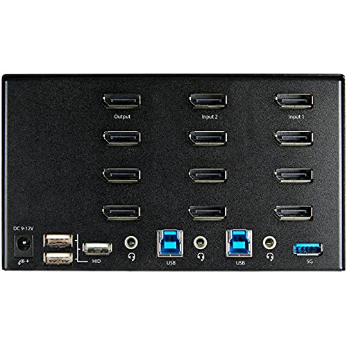 StarTech.com 2 Port Quad Monitor DisplayPort KVM Switch - 4K 60Hz UHD HDR - Desktop 4K DP 1.2 KVM with 2 Port USB 3.0 Hub (5Gbps) & 4X USB 2.0 HID Ports, Audio - Hotkey Switching - TAA (SV231QDPU34K) - PEGASUSS 