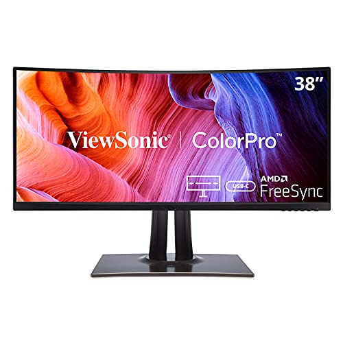 ViewSonic VP3881A 38-Inch QHD Wide 1440p IPS WQHD+ Curved Ultrawide Monitor with ColorPro 100% sRGB Rec 709, Eye Care, HDR10 Support, USB C, HDMI, USB, DisplayPort for Professional Home and Office - PEGASUSS 