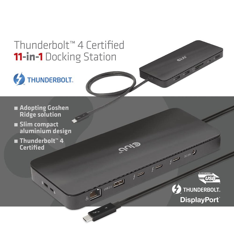Club 3D CSV-1581 Thunderbolt 4 11-1 Docking Station Intel Certified Dual 4K Video or Single 8K 30Hz 96W Power Delivery SD Card Reader