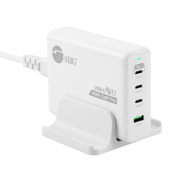 SIIG 240W USB-C 4-Port PD GaN Charger, 3C1A, PD 3.1/ QC 3.0 Fast Charging for MacBook Pro/Air iPad iPhone 14 Plus 13 12 Pro Max Samsung Galaxy Note 20 S22 Pixel and More (AC-PW1X11-S1) - PEGASUSS 