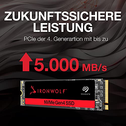 Seagate IronWolf NAS Internal Solid State Drive - SATA M.2, PCIe Gen 4 speeds up to 5000MB/s, 1.8M Hours MTBF, 0.7 DWPD, with Rescue Services - PEGASUSS 