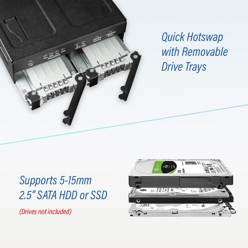 Dual 2.5" SATA Drive Removable RAID 1 & JBOD Mobile Rack Enclosure for 5.25" Bay - ToughArmor RAID MB902SPR-B R1 - PEGASUSS 