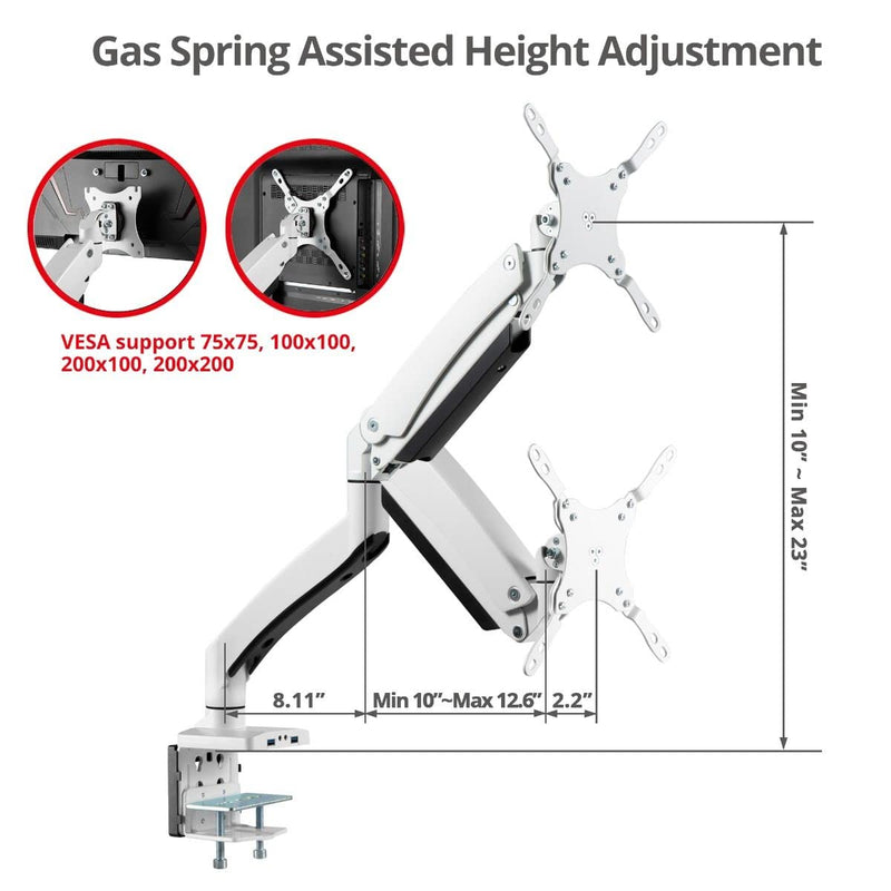SIIG Single Monitor Desk Mount with Heavy Duty Gas Spring, USB & Audio Ports for 17" to 49" Flat & Curved Screens, VESA, Articulating Monitor Stand (CE-MT3H11-S1) - PEGASUSS 