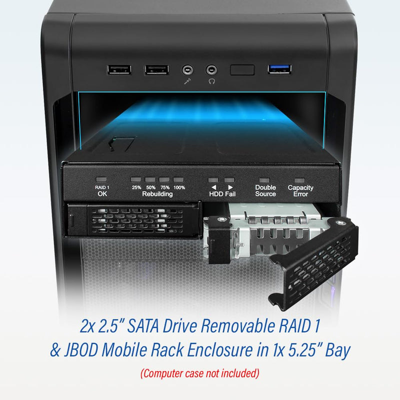 Dual 2.5" SATA Drive Removable RAID 1 & JBOD Mobile Rack Enclosure for 5.25" Bay - ToughArmor RAID MB902SPR-B R1 - PEGASUSS 