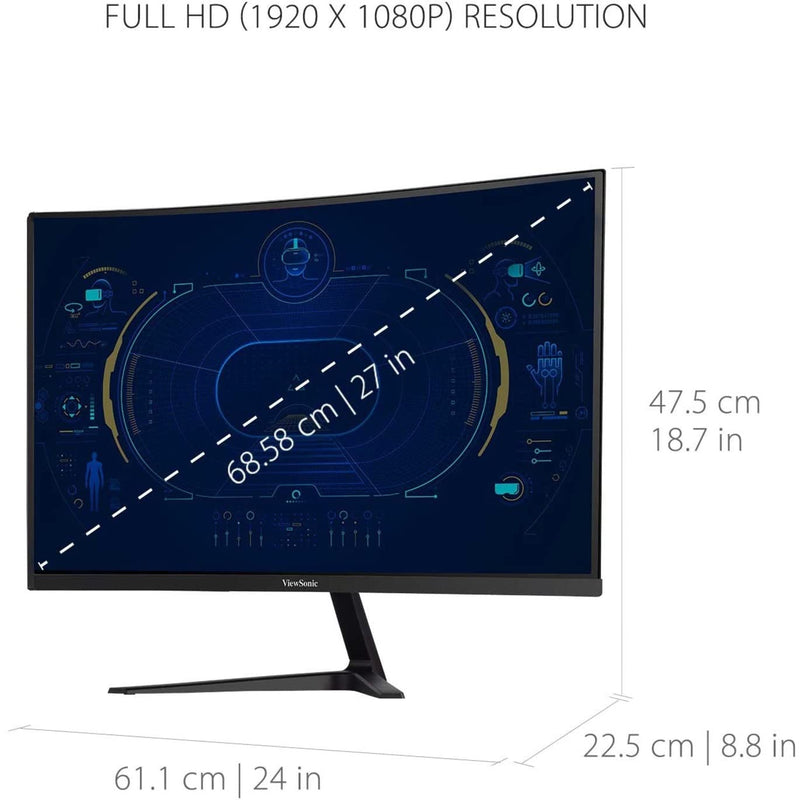 ViewSonic OMNI VX2718-PC-MHD 27 Inch Curved 1080p 1ms 165Hz Gaming Monitor with FreeSync Premium, Eye Care, HDMI and Display Port - PEGASUSS 