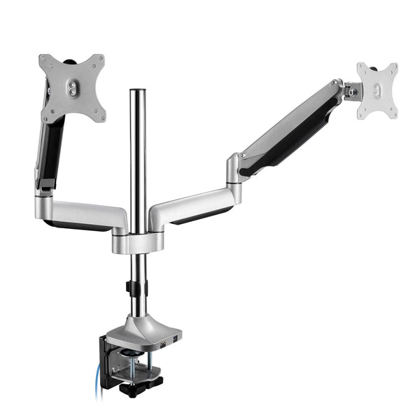 SIIG Dual Monitor Stand for 13" to 32", Premium Desk Mount with USB and Audio Ports, Height Adjustable, Tilt and Swivel, Max VESA 100x100mm, C-Clamp, Each Arm Holds 19.8 lbs (CE-MT2X11-S1) - PEGASUSS 