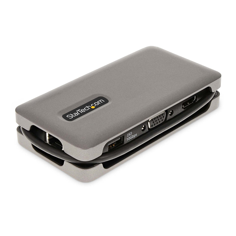 StarTech.com USB-C Multiport Adapter - HDMI/VGA - 4K 60Hz - 3-Port USB Hub - 100W Power Delivery Pass-Through - GbE - Travel Mini Docking Station w/Charging - 1ft/30cm Wrap-Around Cable (DKT31CVHPD3) - PEGASUSS 