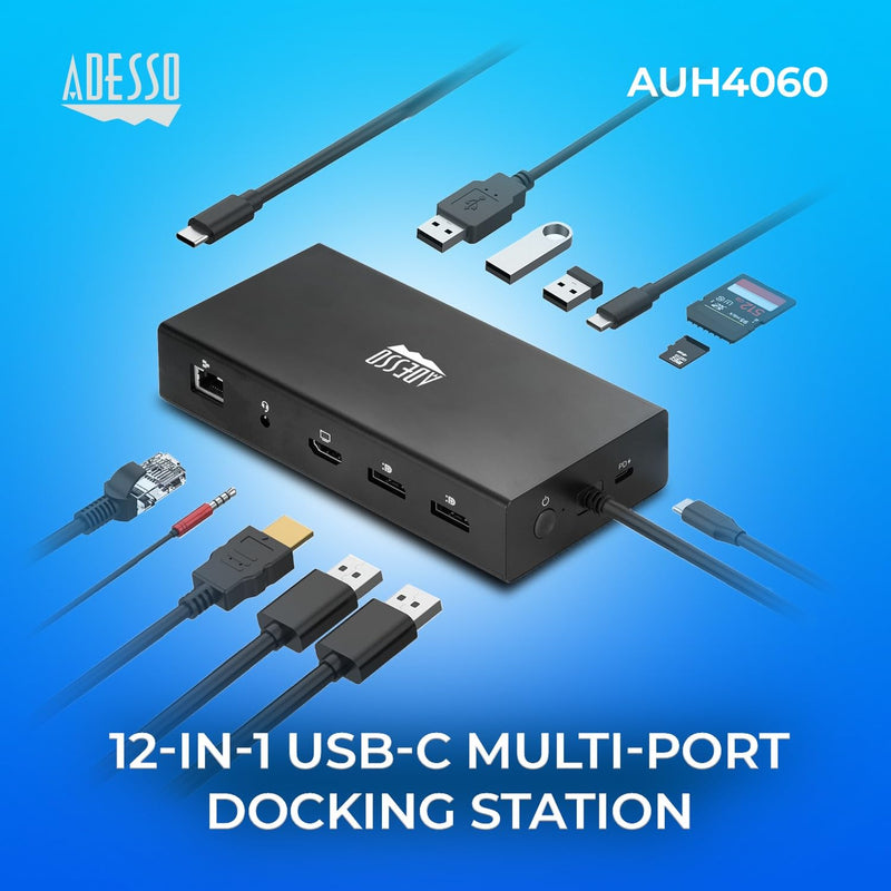 Adesso AUH4060 12-in-1 USB-C Multi-Port Docking Station - PEGASUSS 