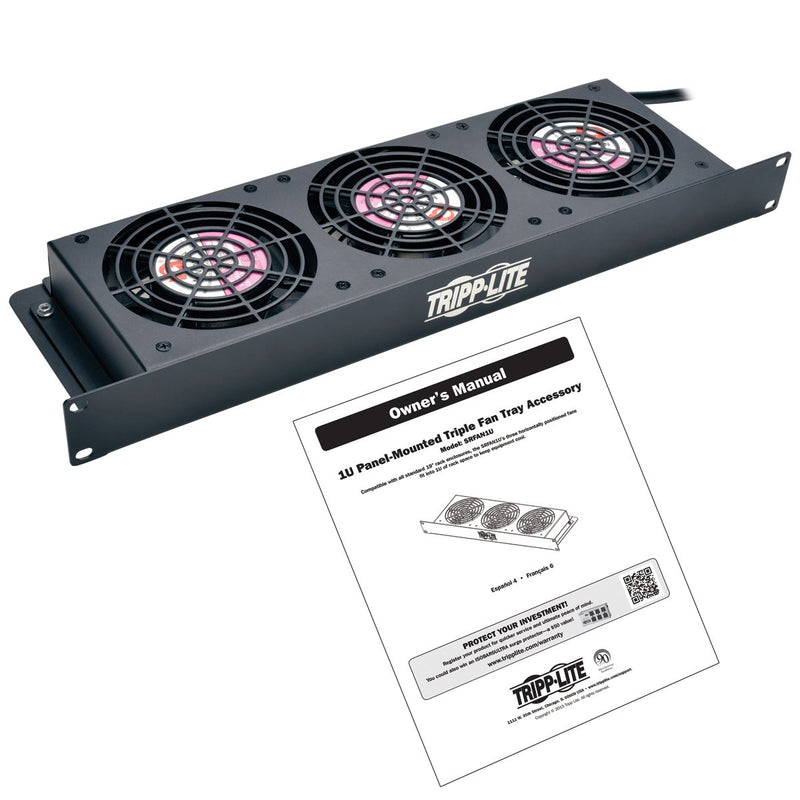 TRIPP LITE Rack Enclosure Server Cabinet 1U Cooling Fan Tray 3 120V High-Performance Fans, 210 CFM SRFAN1U,Black
