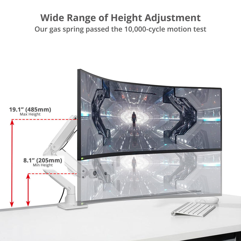 SIIG Heavy Duty Single Monitor Arm Desk Mount, Holds One 34" - 49" Monitor, Between 22-44 lbs, C-Clamp/Grommet, Full Motion Height Adjustable, VESA 75/100/200mm, Cable Management, (CE-MT3S11-S1) - PEGASUSS 