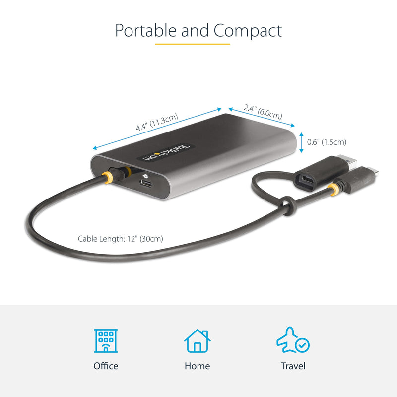 StarTech.com USB-C to Dual-HDMI Adapter - USB-C or A to 2X HDMI Monitors - 4K 60Hz - 100W PD Pass-Through - 1ft (30cm) Built-in Cable - USB to HDMI Multi-Monitor Converter for Laptop (109B-USBC-HDMI) - PEGASUSS 