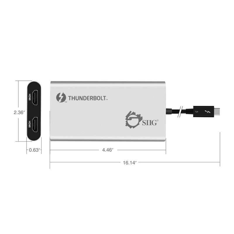 SIIG Thunderbolt 3 to Dual HDMI 2.0 Port Display Adapter at 4K 60Hz - Intel Thunderbolt 3 Certified - Windows/MacBook Pro/Chromebook/XPS/Surface Book - Supports Two 4K 60Hz Monitors Simultaneously - PEGASUSS 