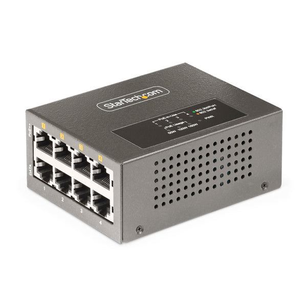 StarTech.com 4-Port Multi-Gigabit PoE++ Injector, 5/2.5/1G Ethernet (NBASE-T), PoE/PoE+/PoE++, Wall/DIN Rail Mountable - PEGASUSS 