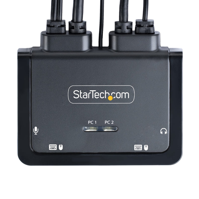 StarTech.com 2-Port Hybrid USB-C DisplayPort Cable KVM Switch, 4K 60Hz, Compact KVM with 6ft/1.8m USB-A/DP/Audio & 4ft/1.2m USB-C Integrated Cables, Bus Powered, Hotkey Switching (C2-D46-UAC-CBL-KVM)