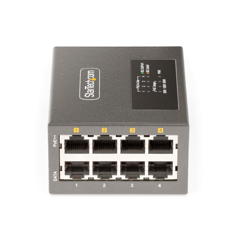 StarTech.com 4-Port Multi-Gigabit PoE++ Injector, 5/2.5/1G Ethernet (NBASE-T), PoE/PoE+/PoE++, Wall/DIN Rail Mountable - PEGASUSS 