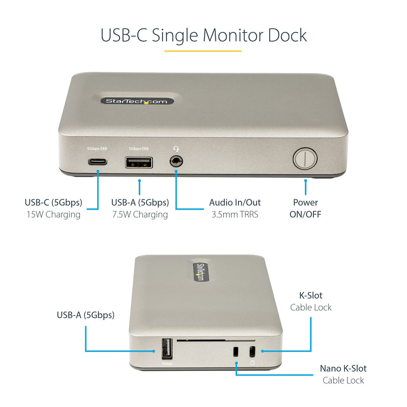 StarTech.com USB C Dock - USB-C to DisplayPort 4K 30Hz Or VGA - 65W USB Power Delivery Charging - 4-Port USB 3.1 Gen 1 Hub - Universal USB-C Laptop Docking Station with Ethernet (DKM30CHDPD) - PEGASUSS 